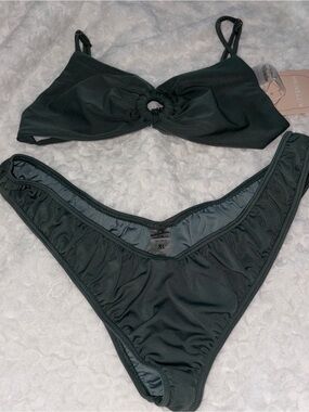 Kittenish Dark Green Ring Bralette Bikini Set